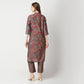 Regular Fit Printed V Neck Kurta with Pant Set