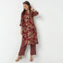 V-Neck Knee Length Three-Fourth Sleeve Printed Kurta with Pant Set