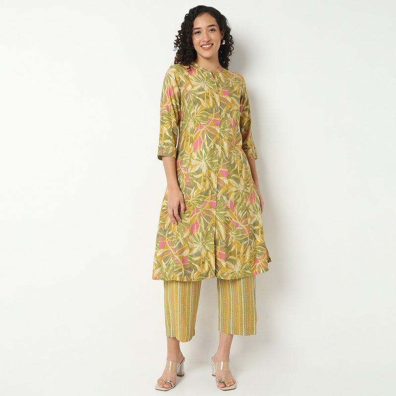 Band Neck Kurta With Pant Set