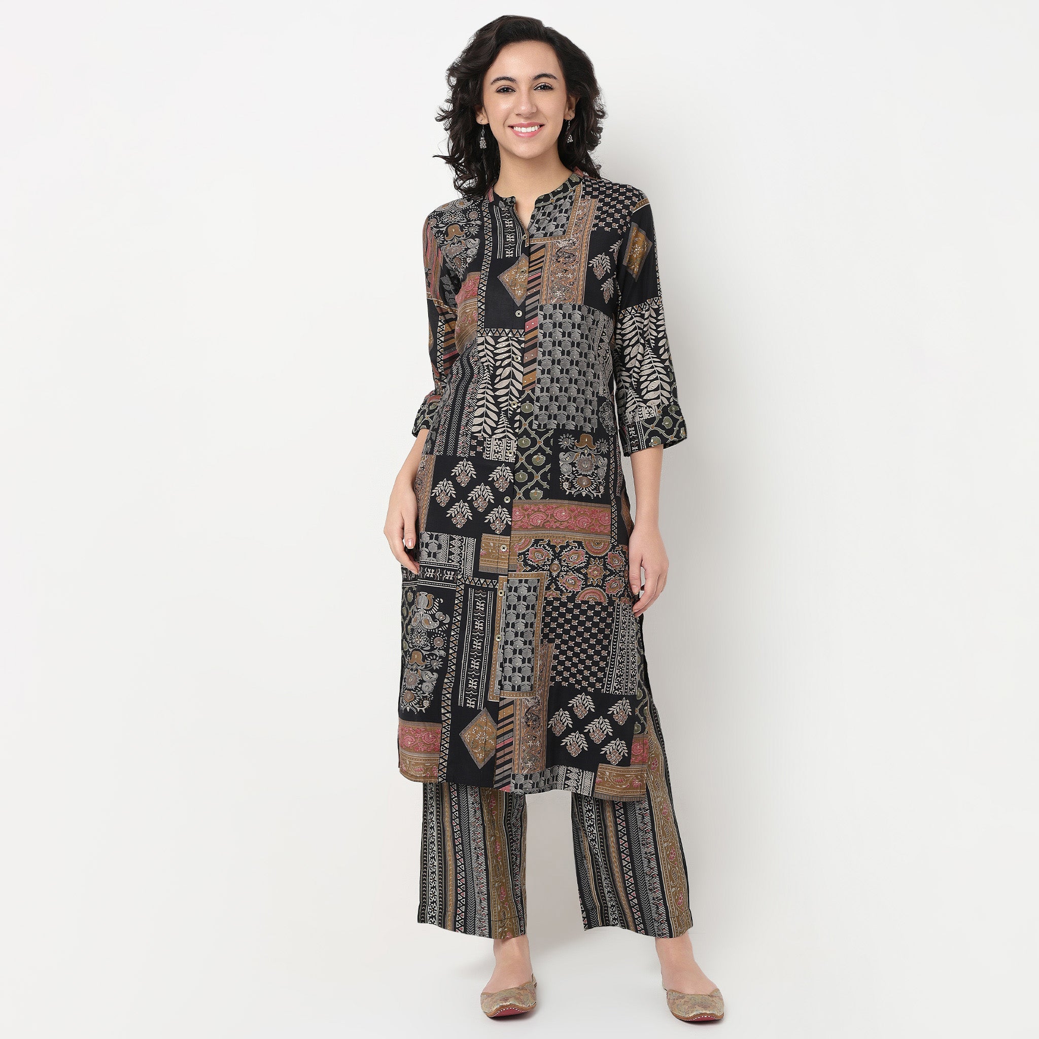 Order Now Women Print Band Neck Straight Regular Fit Mid Rise Ethnic Wear Kurta Set by Style Union