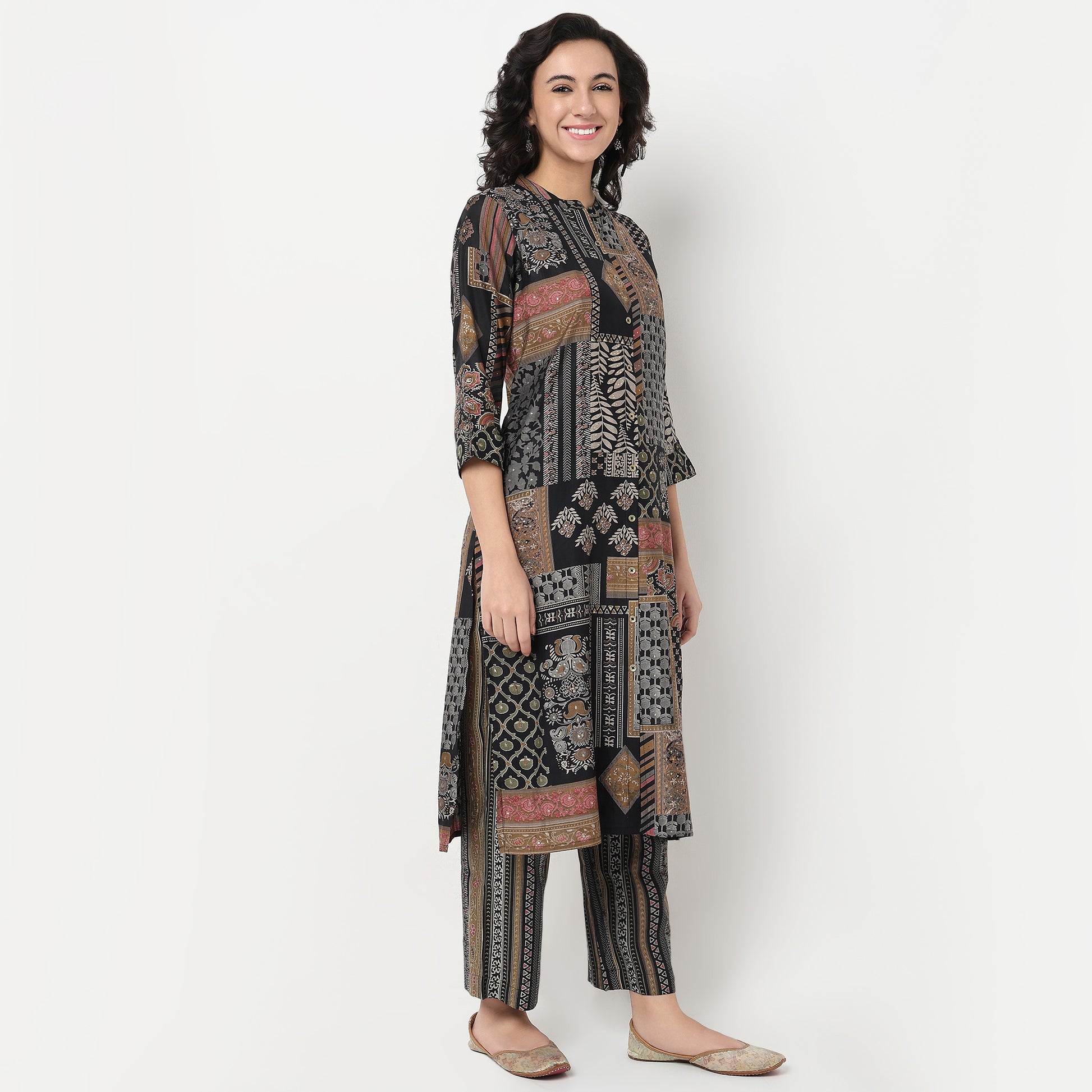Order Now Women Print Band Neck Straight Regular Fit Mid Rise Ethnic Wear Kurta Set by Style Union