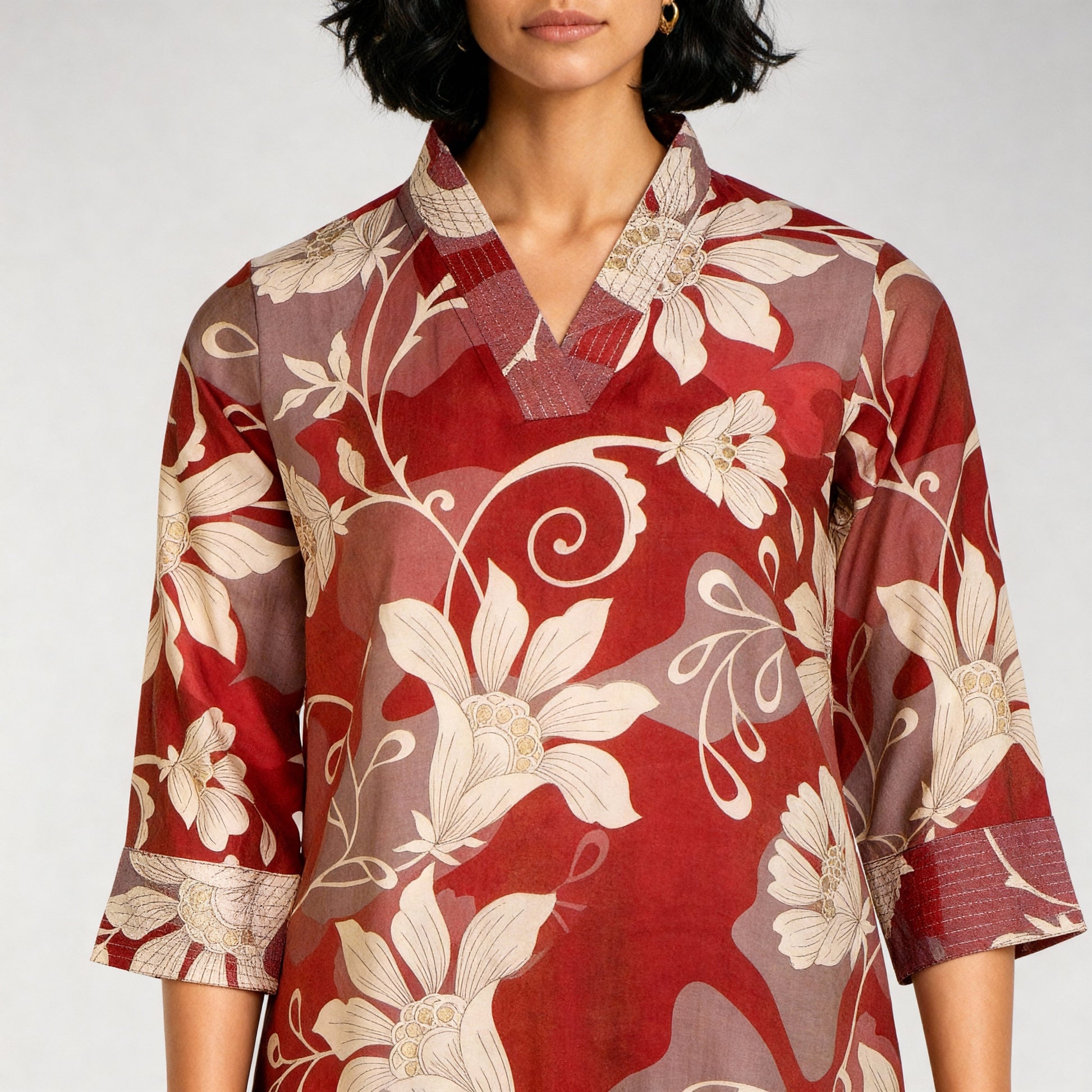 V-Neck Printed Kurta with Pant Sets