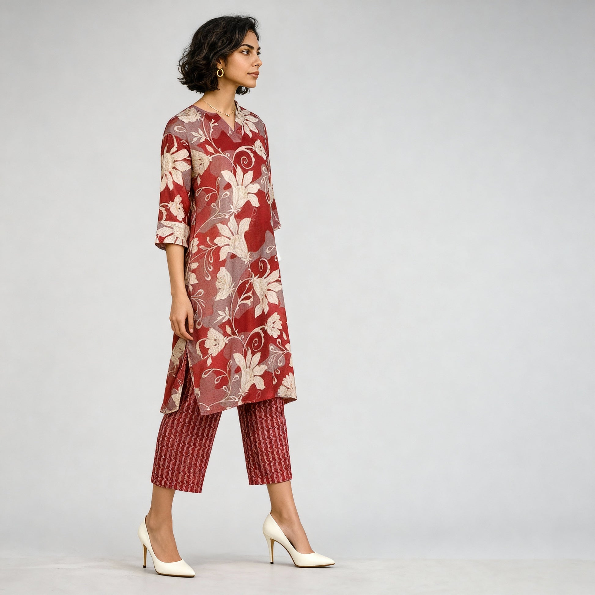 V-Neck Printed Kurta with Pant Sets