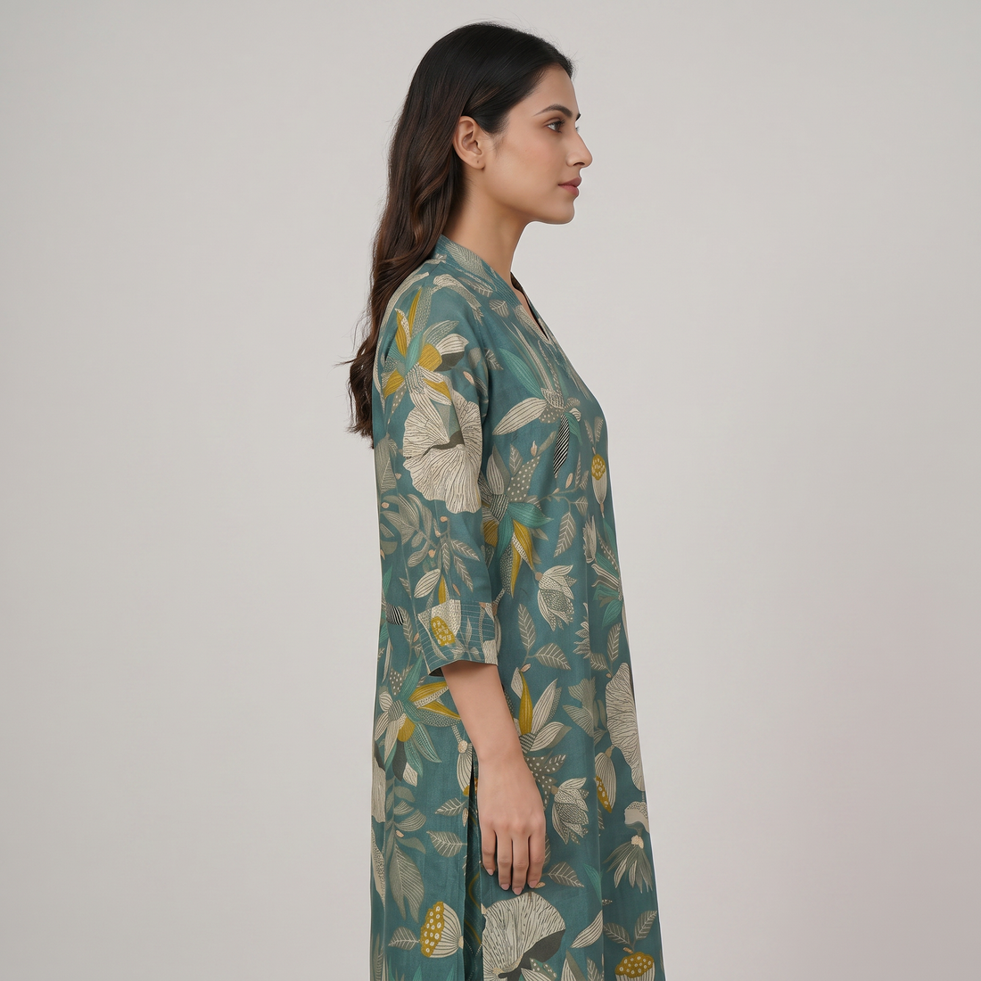 Printed V-Neck Kurta with Pant Set