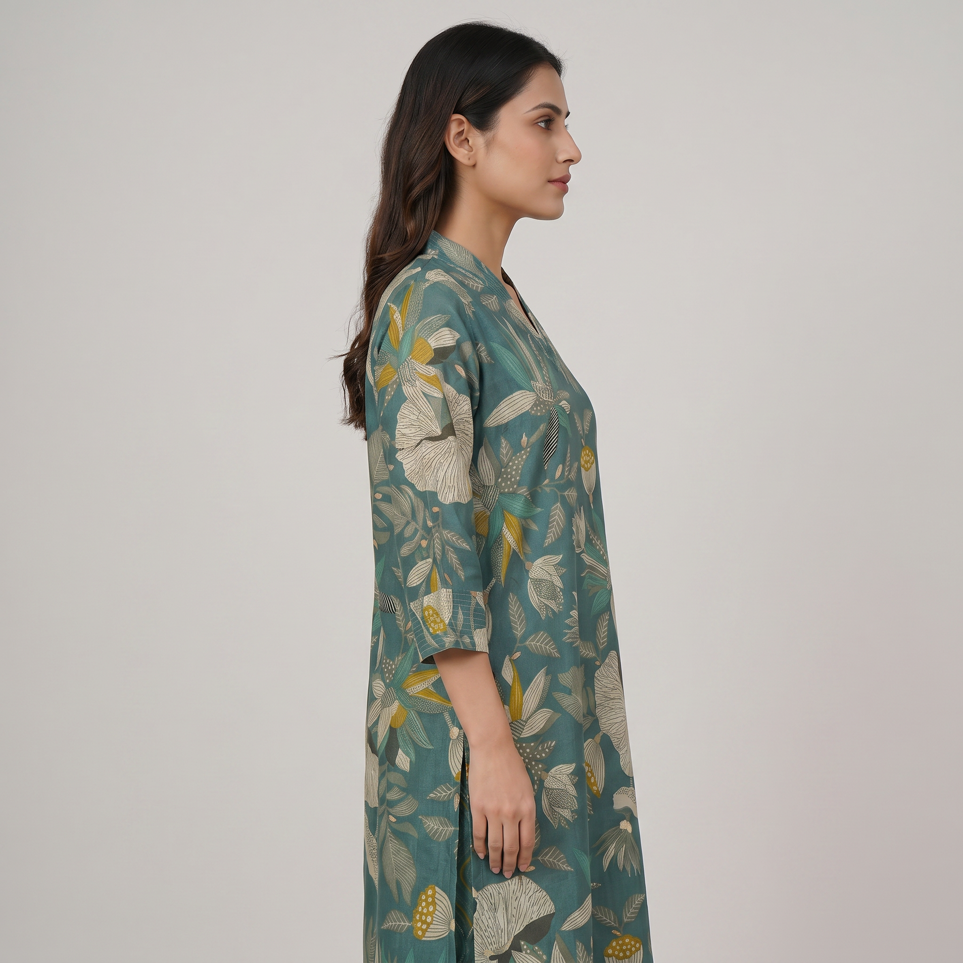 Printed V-Neck Kurta with Pant Set