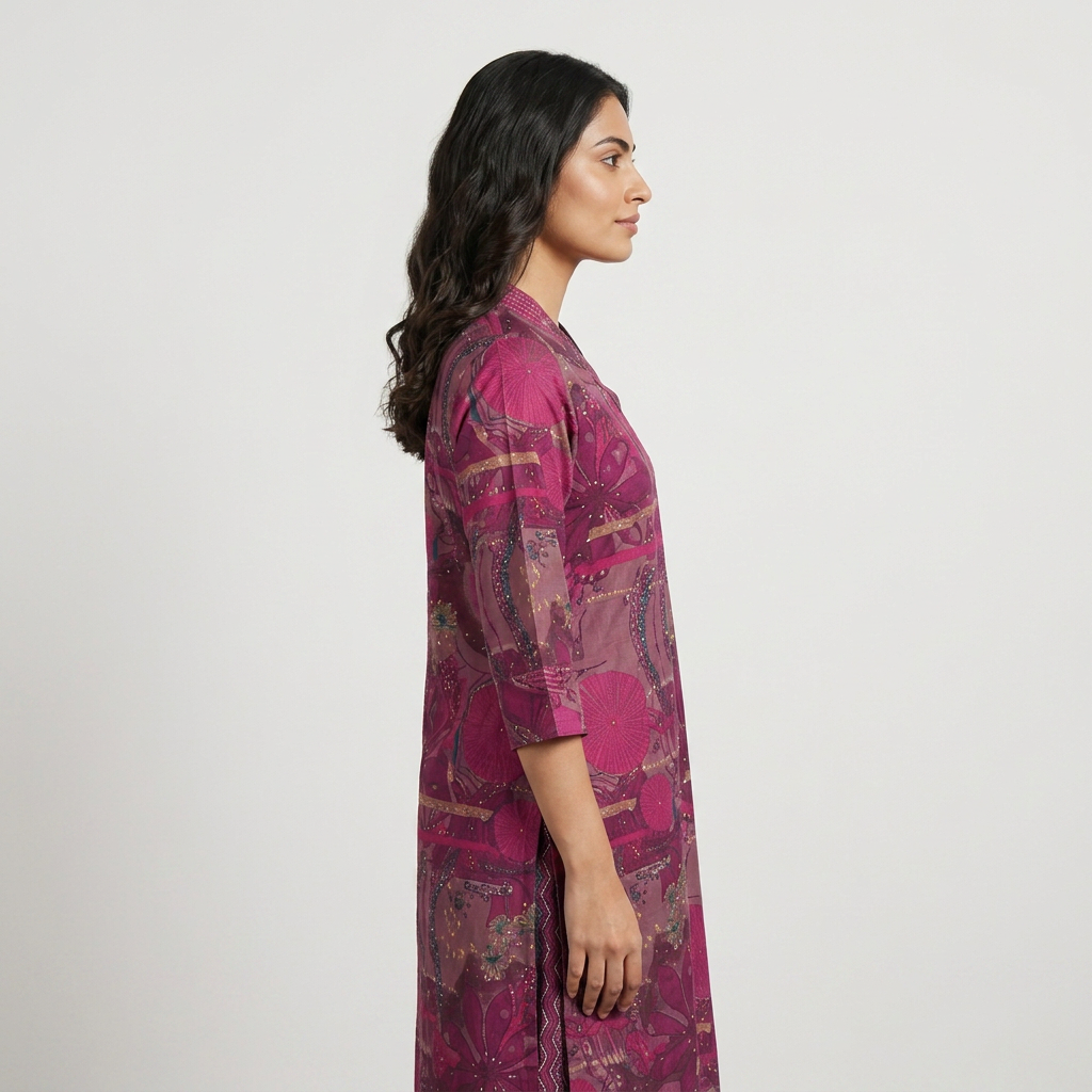 Printed V-Neck Kurta with Pant Set