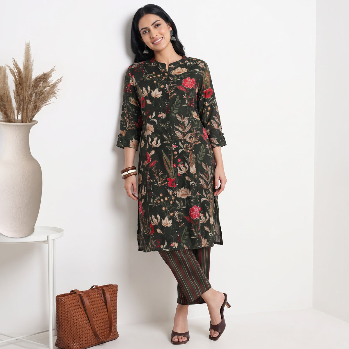 Printed Band Neck Ethnic Sets