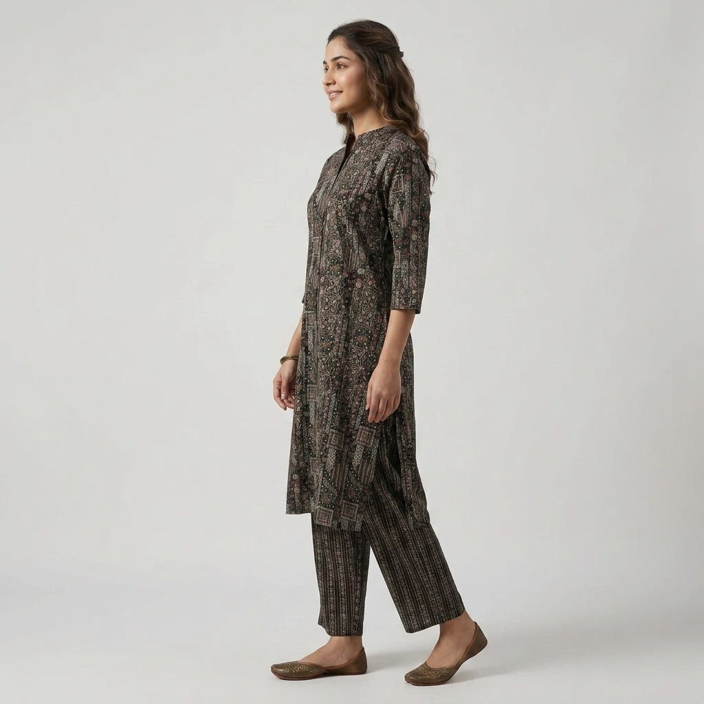 Printed A-Line Kurta with Pant Set