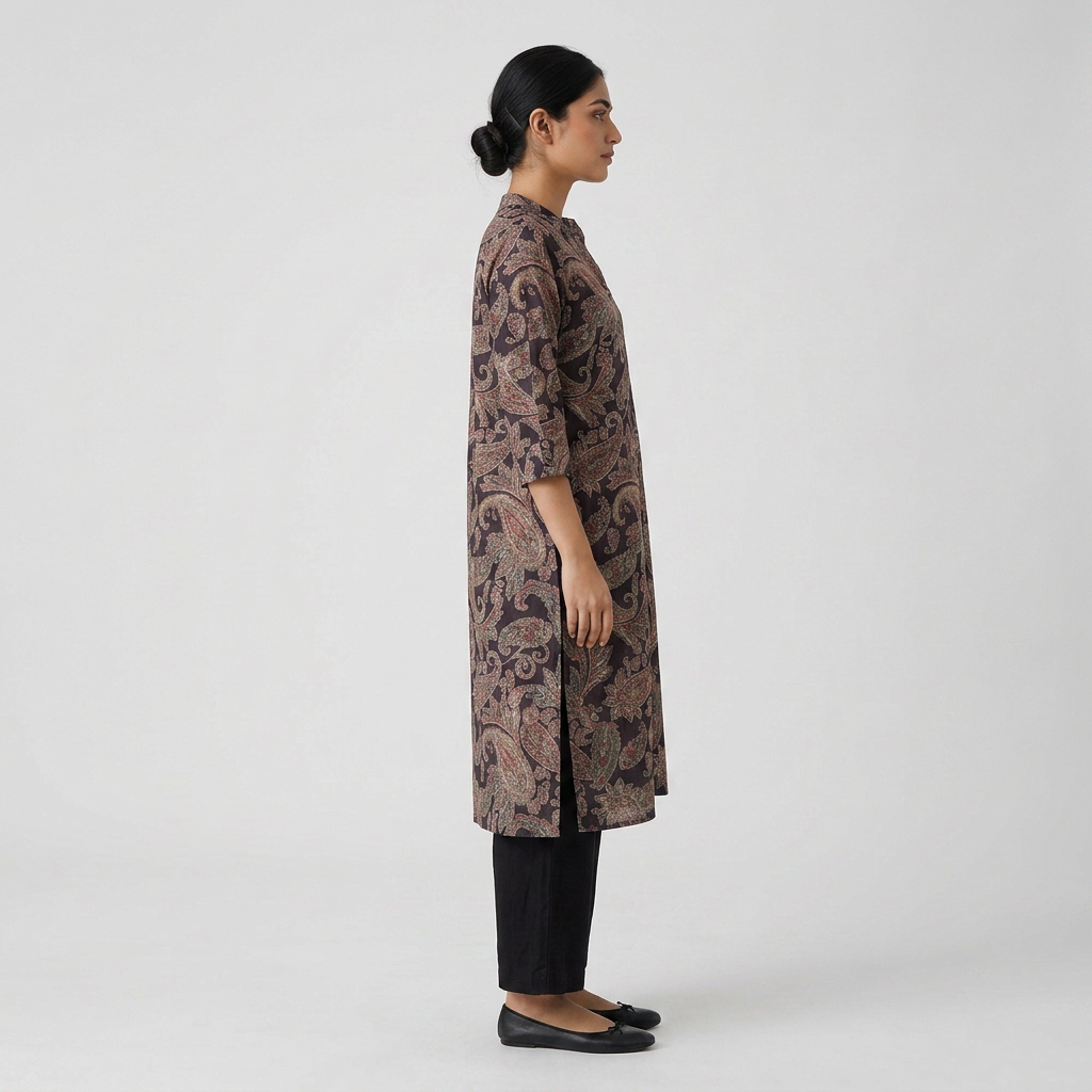 Printed Band Neck Kurta with Pant Set
