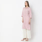 Striped Knee Length Coller Embroidered Straight Fit Kurta