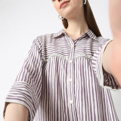 Striped Knee Length Coller Embroidered Straight Fit Kurta