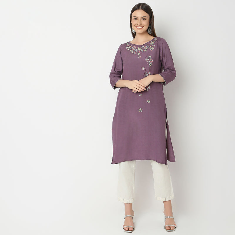 Flare Fit Embroidered A-Line Kurta