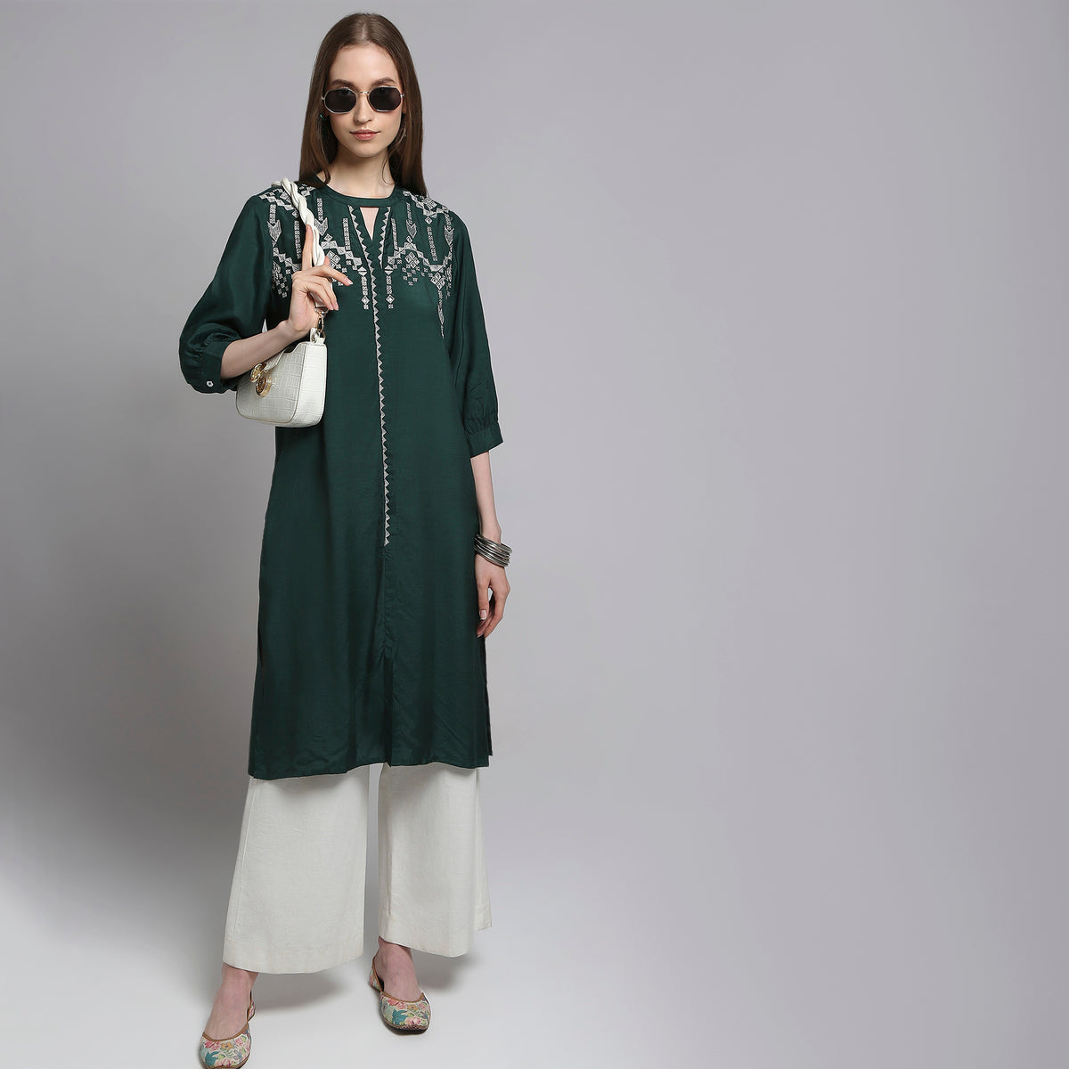Flare Fit Embroidered Kurta