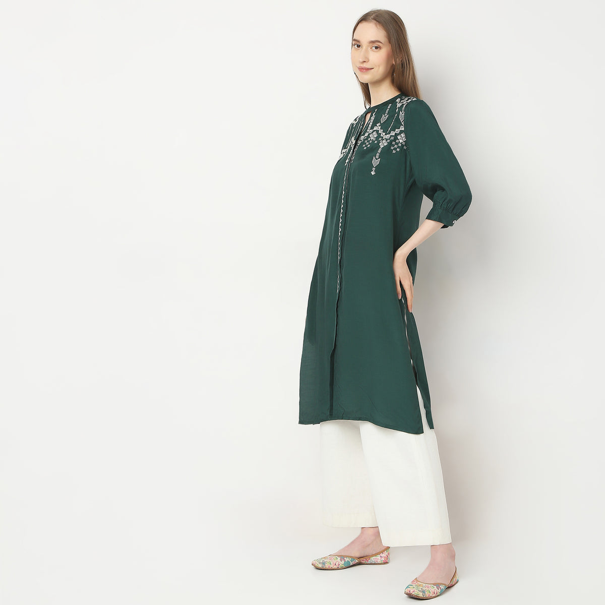 Flare Fit Embroidered Kurta