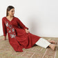 Embroidered Knee Length V-Neck Flared Whimsies A-Line Kurta