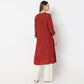 Embroidered Knee Length V-Neck Flared Whimsies A-Line Kurta