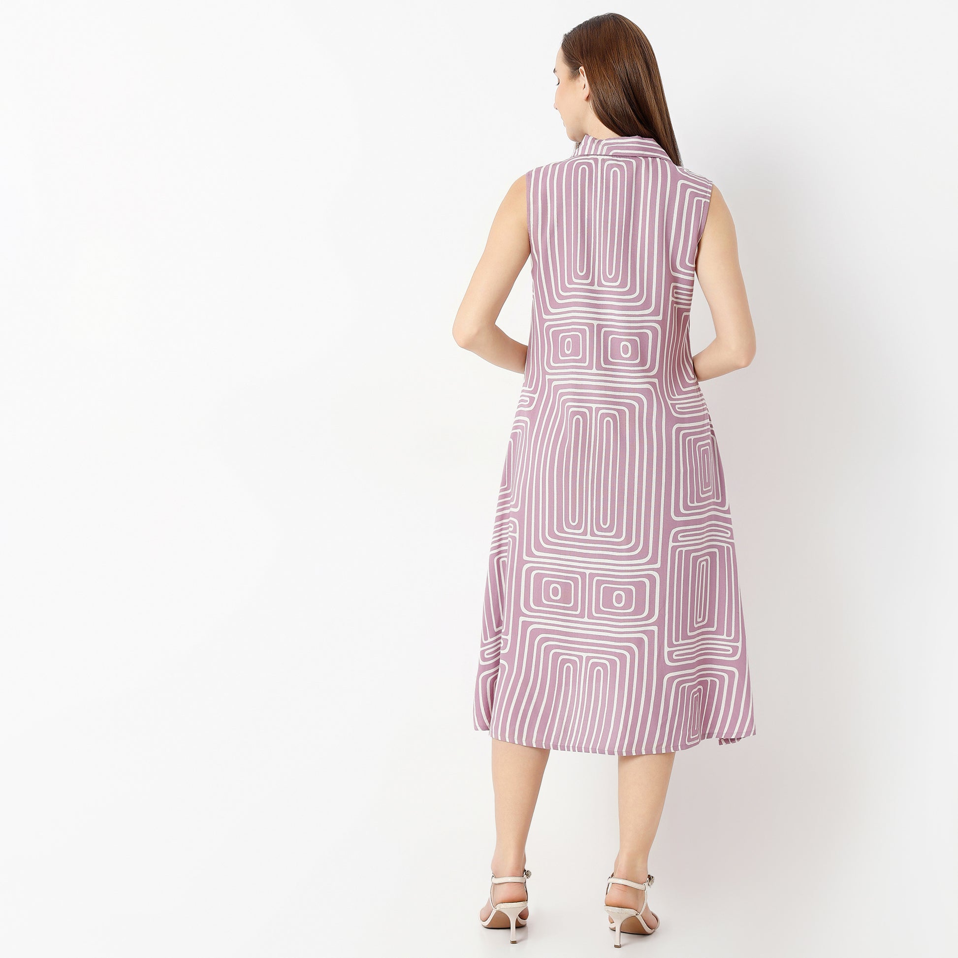 Flare Fit Printed Lapel Collar Dress