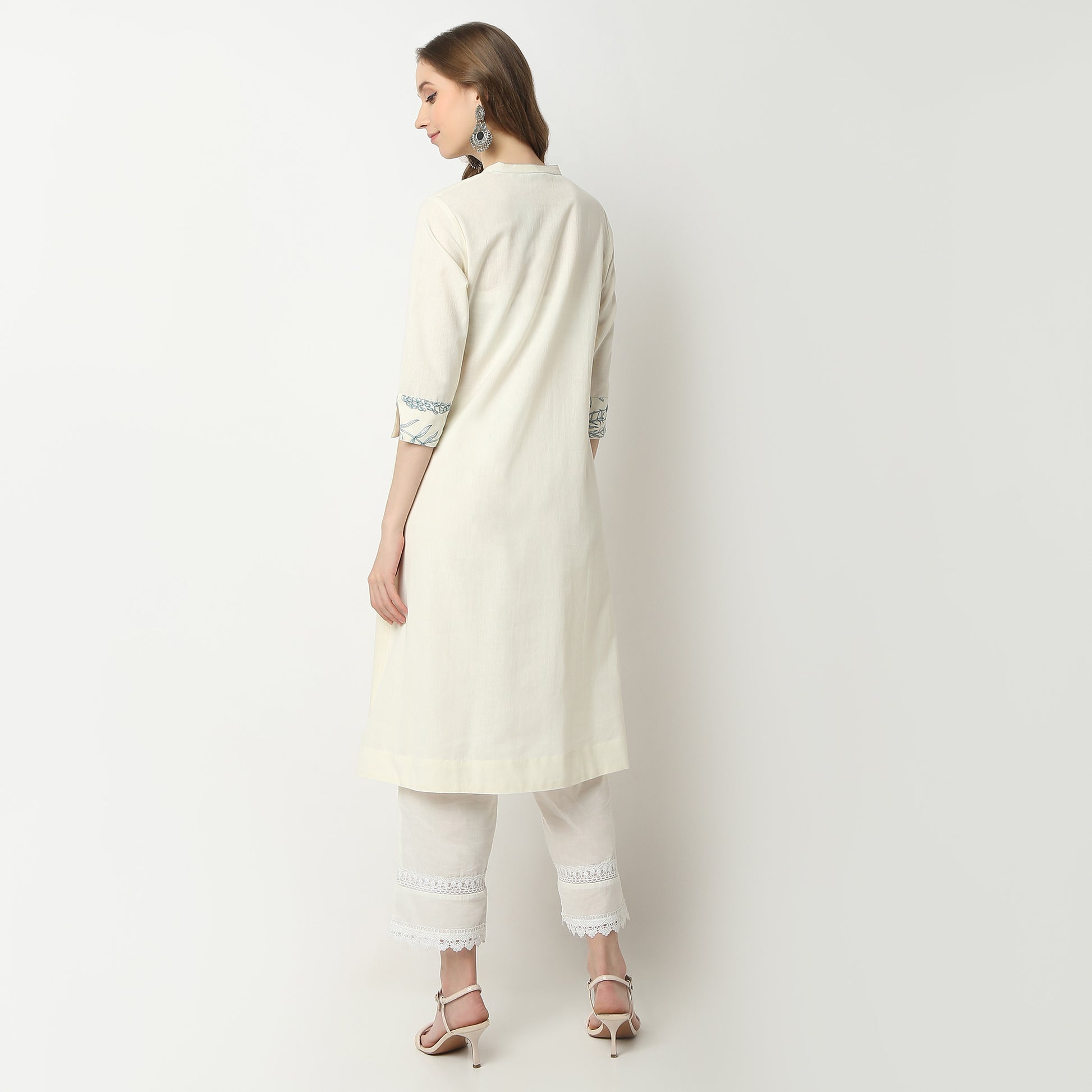 Flare Fit Embroidered Band Collar Kurta