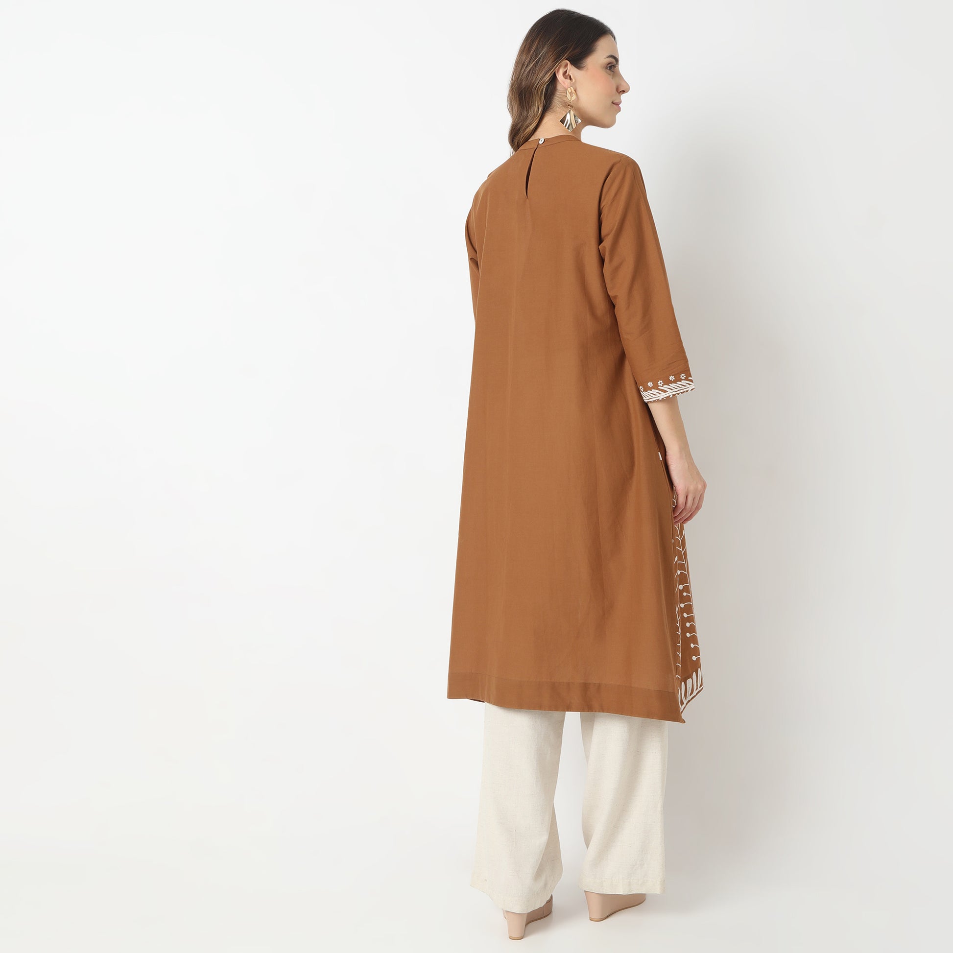 Flare Fit Printed Band Neck Kurta