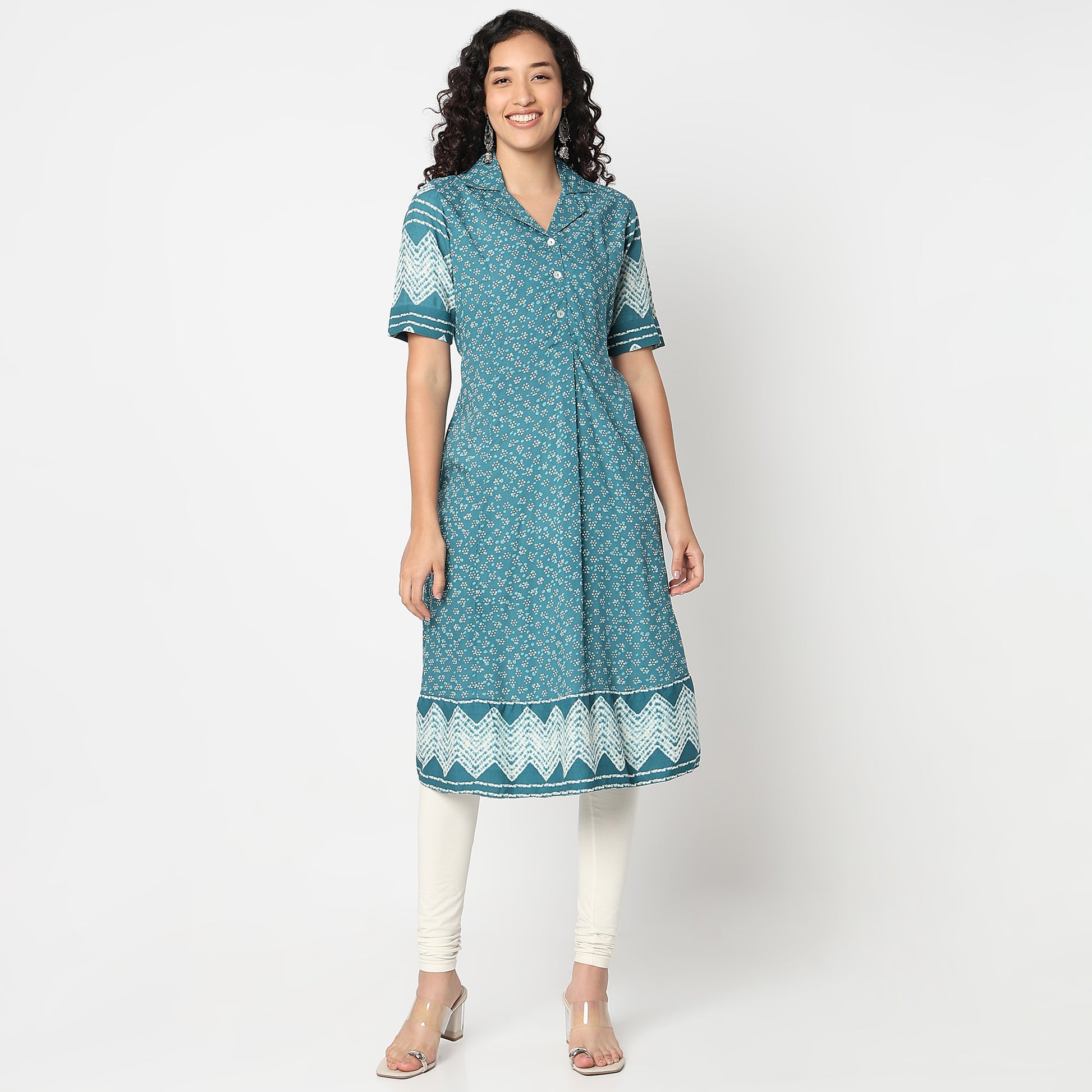 Buta Print Side Pleated Kurta
