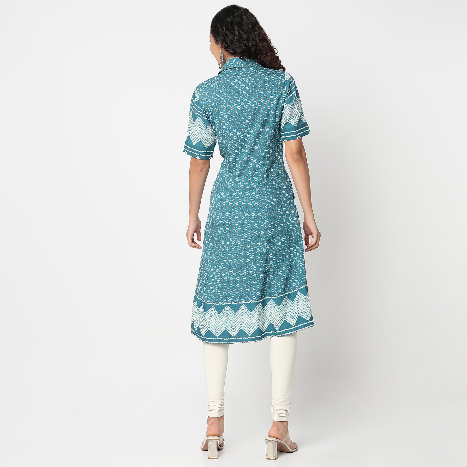 Buta Print Side Pleated Kurta