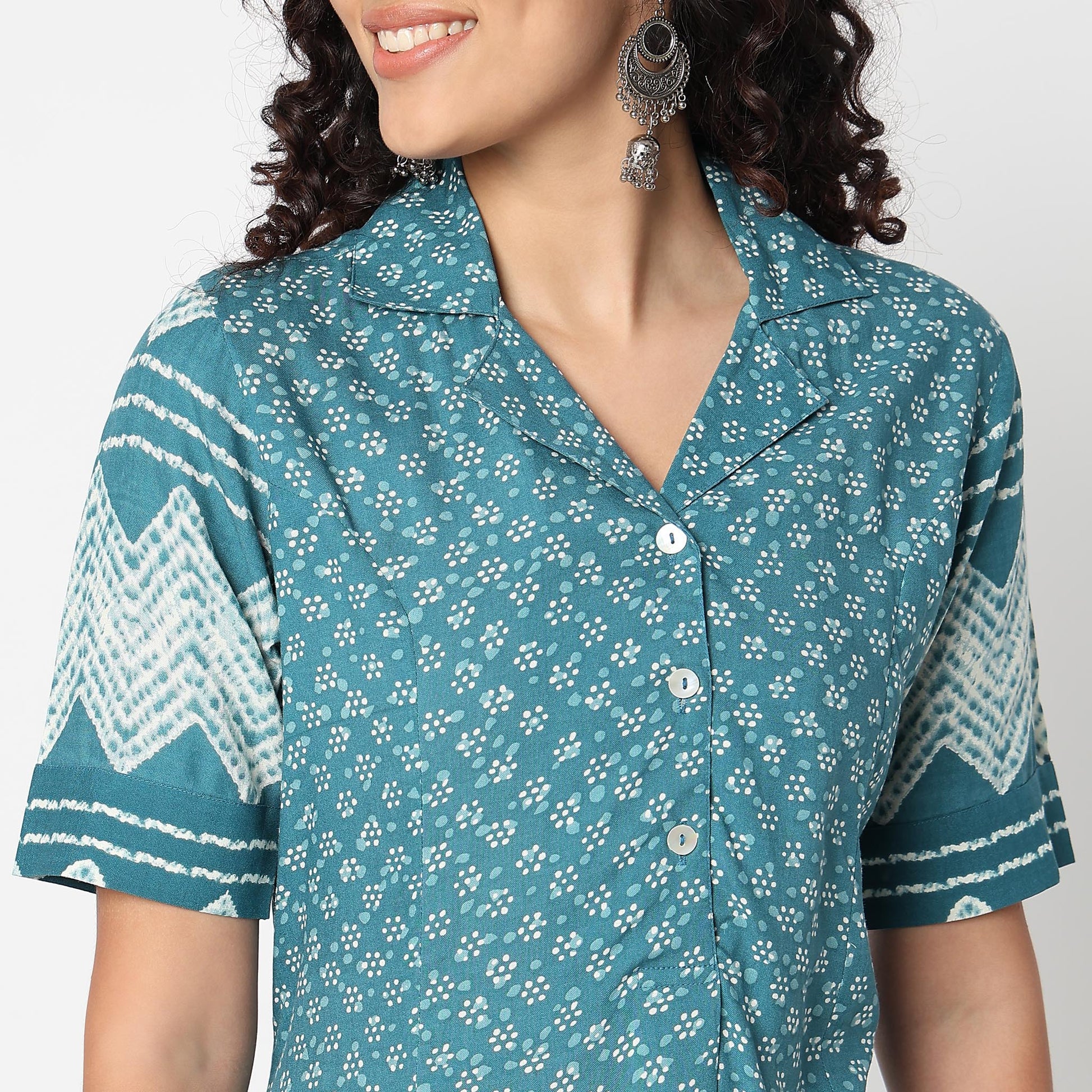 Buta Print Side Pleated Kurta