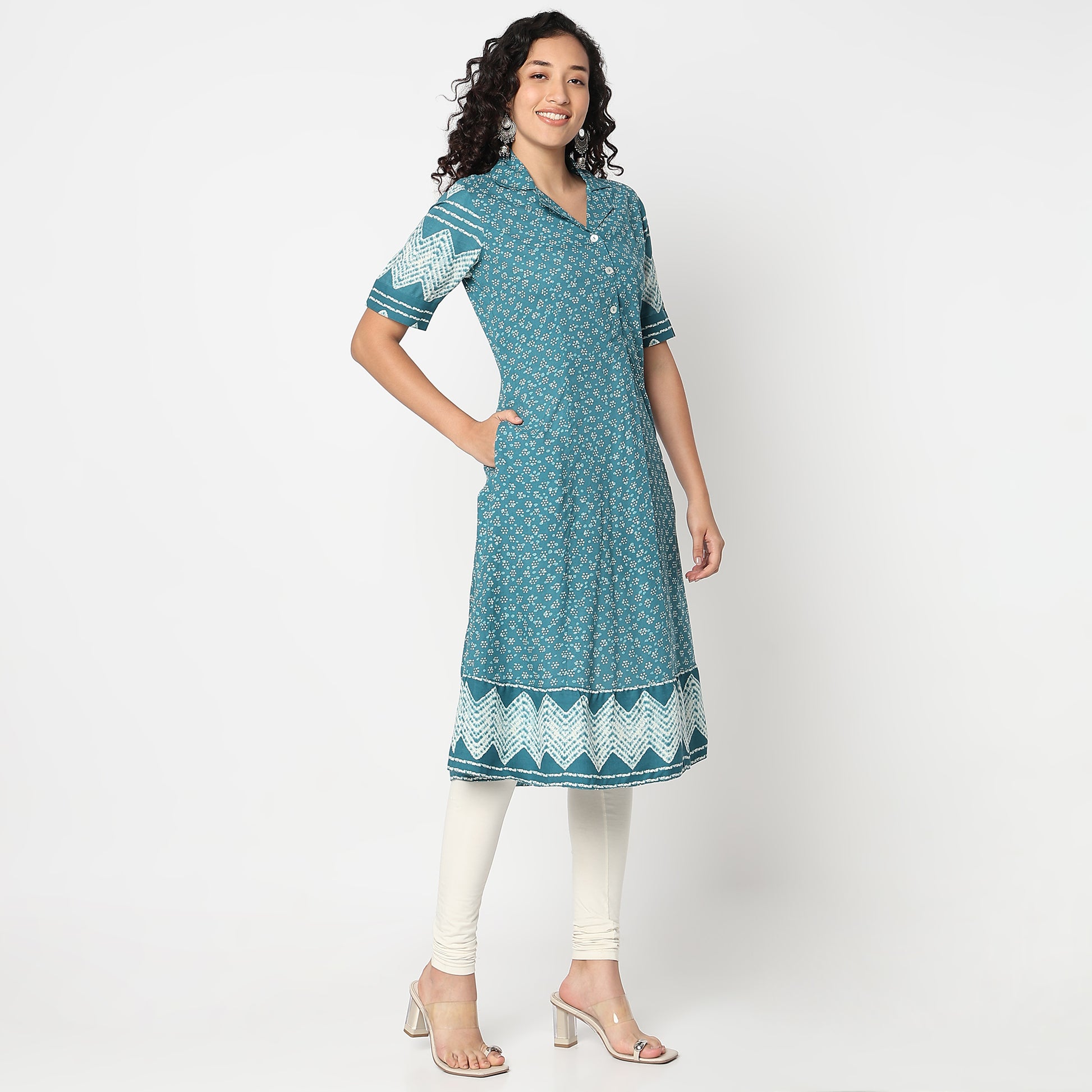 Buta Print Side Pleated Kurta