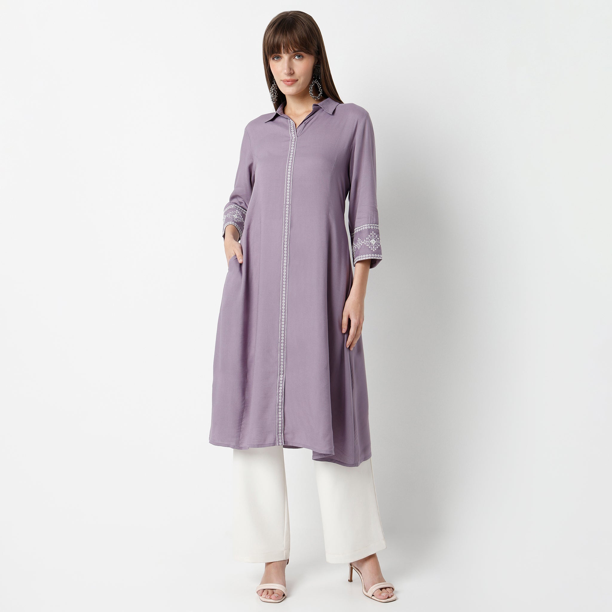 Flare Fit Embroidered Below Knee Kurta