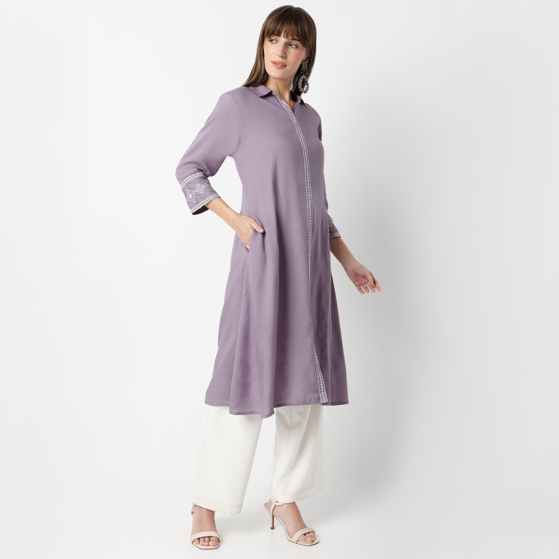 Flare Fit Embroidered Below Knee Kurta