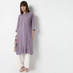 Flare Fit Embroidered Below Knee Kurta