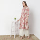 Floral Print Below Knee Shirt Collar Flared Kurta