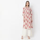 Floral Print Below Knee Shirt Collar Flared Kurta