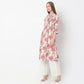 Floral Print Below Knee Shirt Collar Flared Kurta