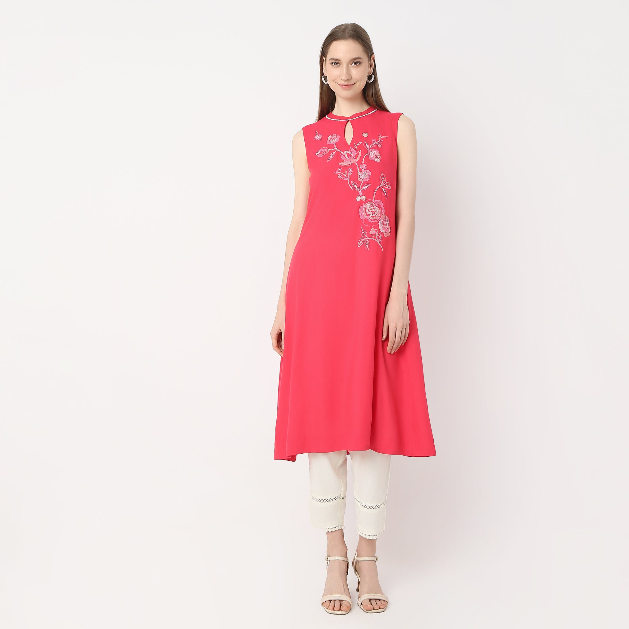 Flare Fit Embroidered Kurta