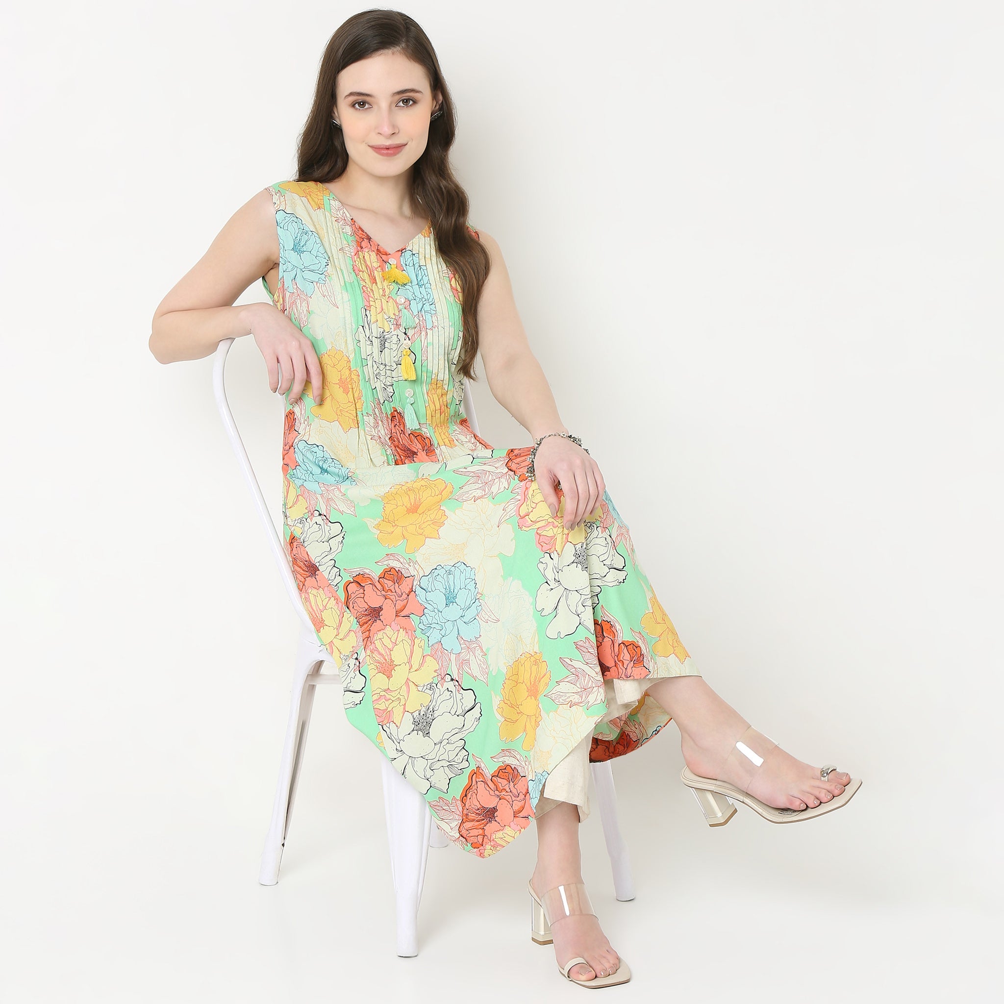 V-Neck Printed Flared Kurta