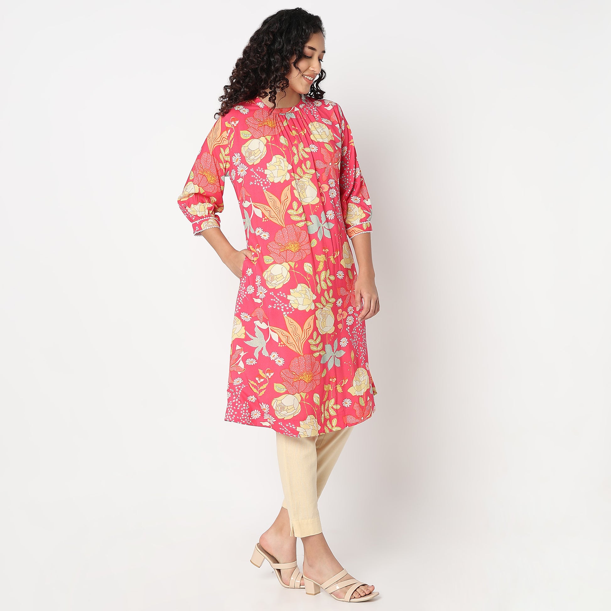 Flare Fit Band Neck Kurta 