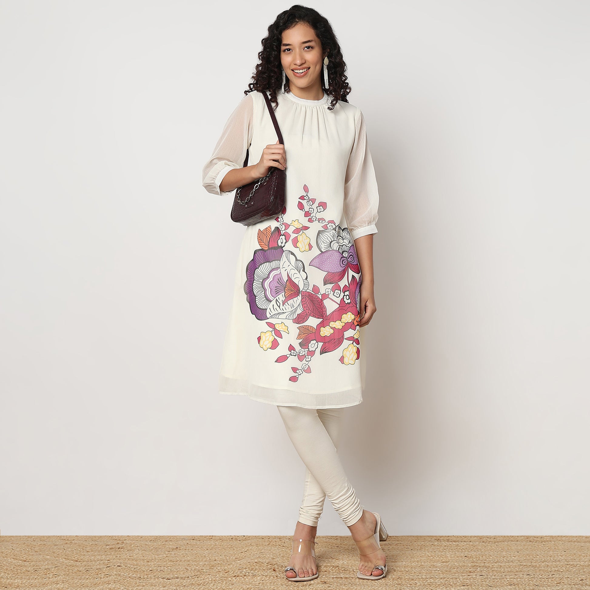 Flare Fit Printed Band Neck Kurta