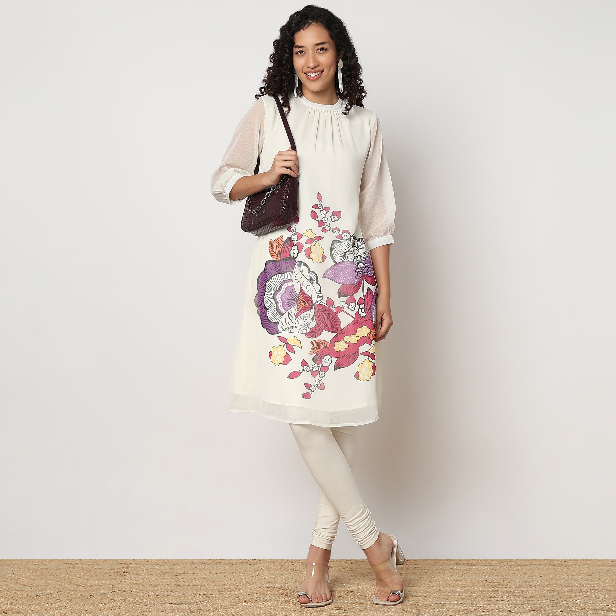 Flare Fit Printed Band Neck Kurta