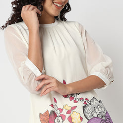 Flare Fit Printed Band Neck Kurta