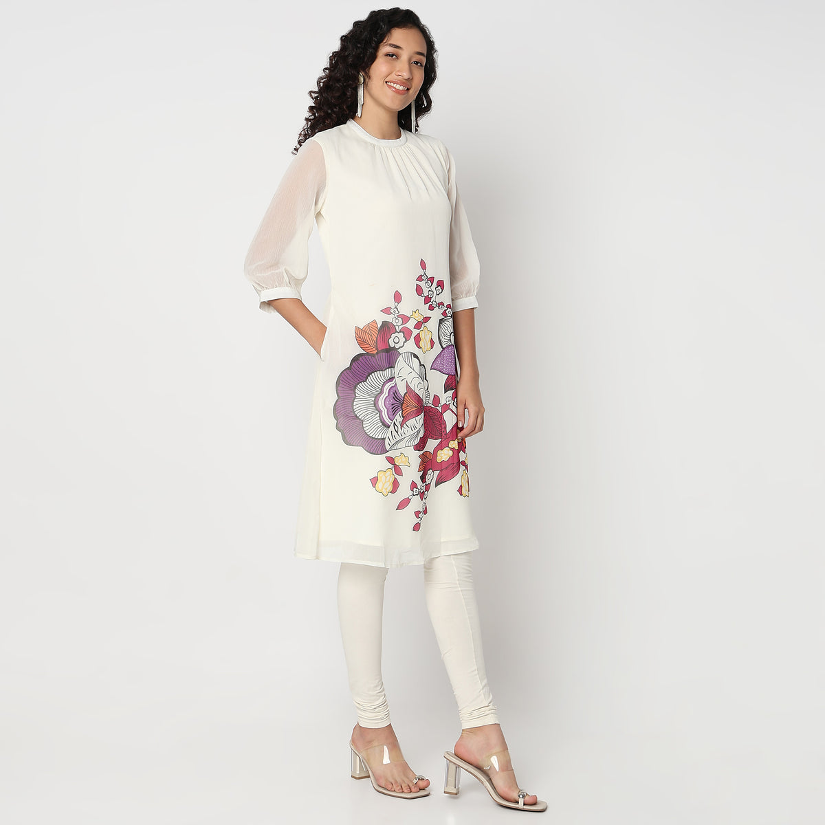 Flare Fit Printed Band Neck Kurta