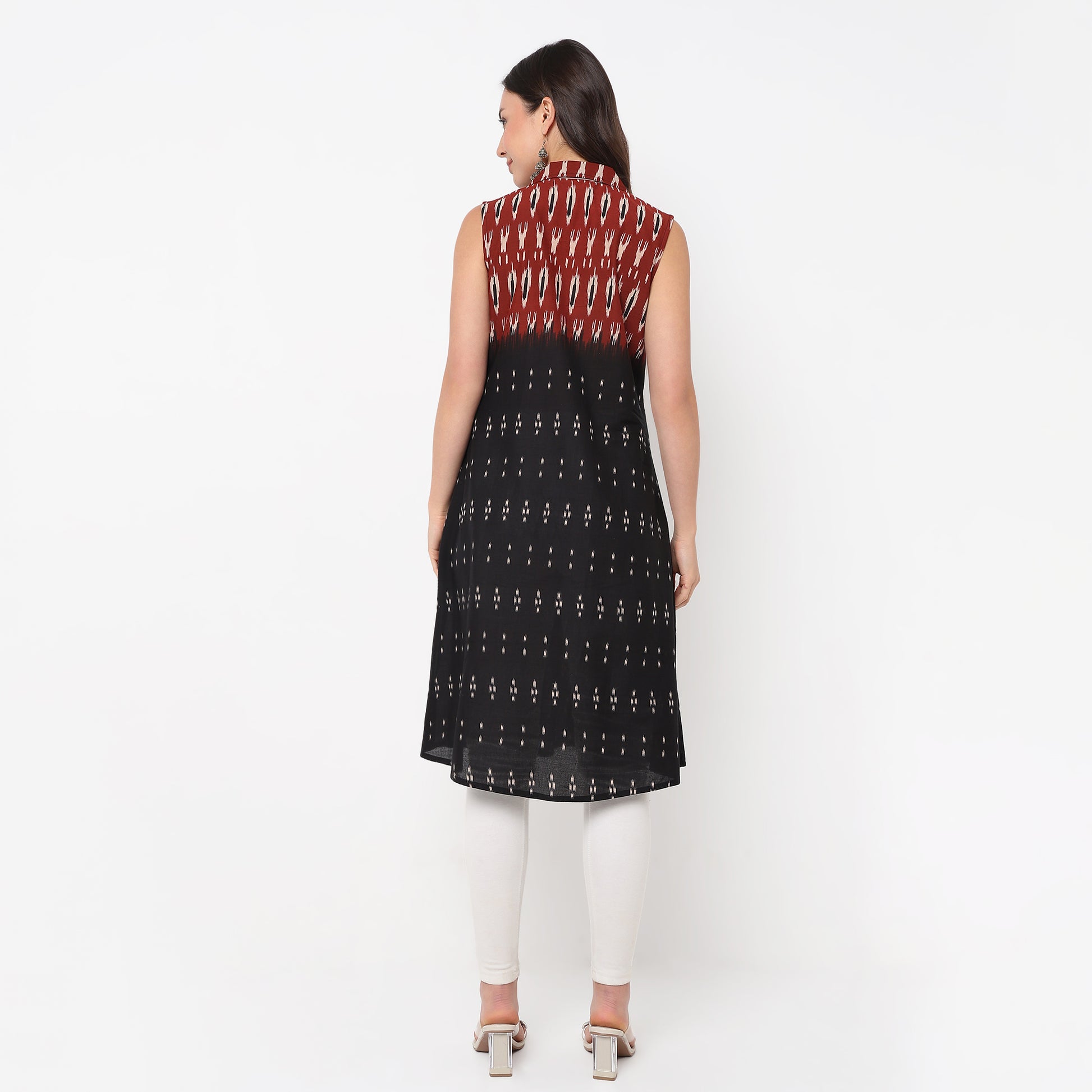 Flare Fit Printed Lapel Collar Sleeveless Kurta 