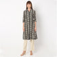 A-Line Printed Lapel Collar Flared Kurta