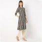 A-Line Printed Lapel Collar Flared Kurta