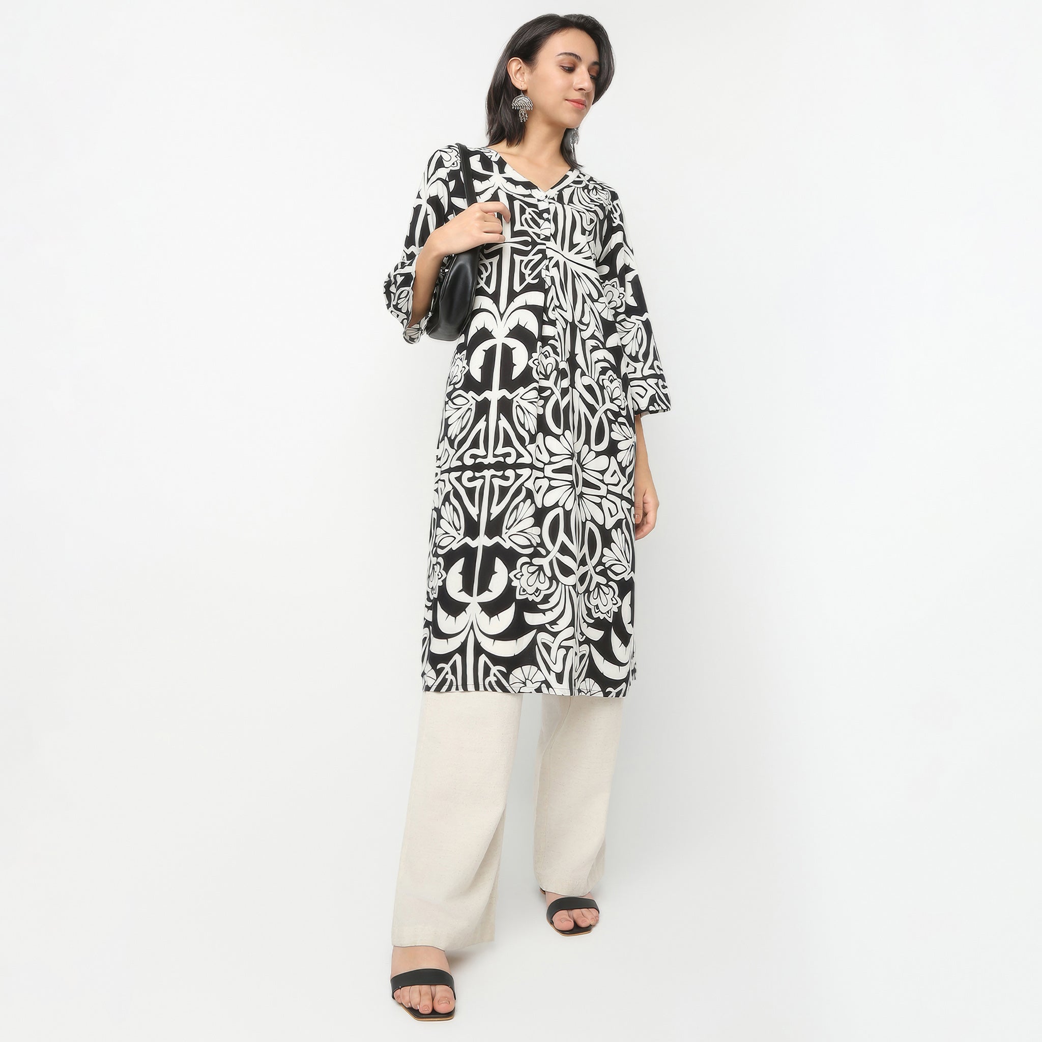 Flare Fit Printed V-Neck Kurta