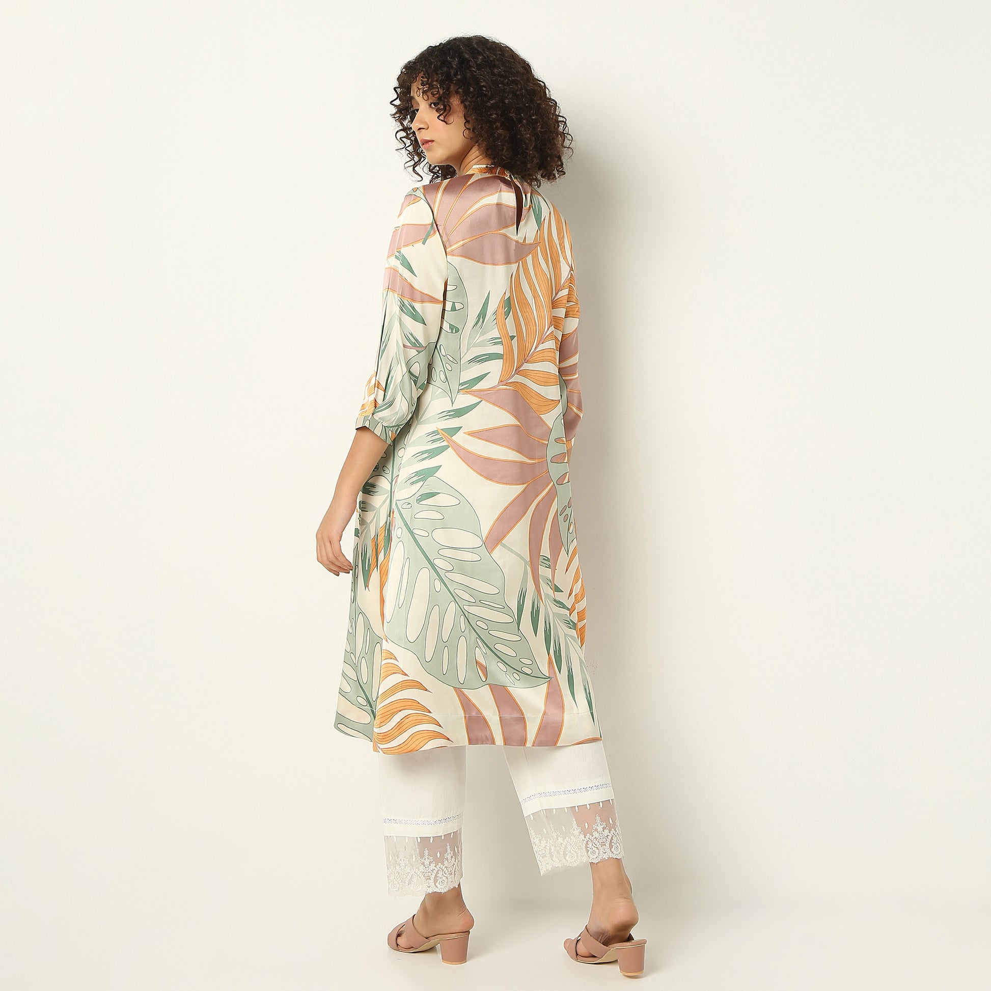 Flare Fit Printed Band Collar Kurta