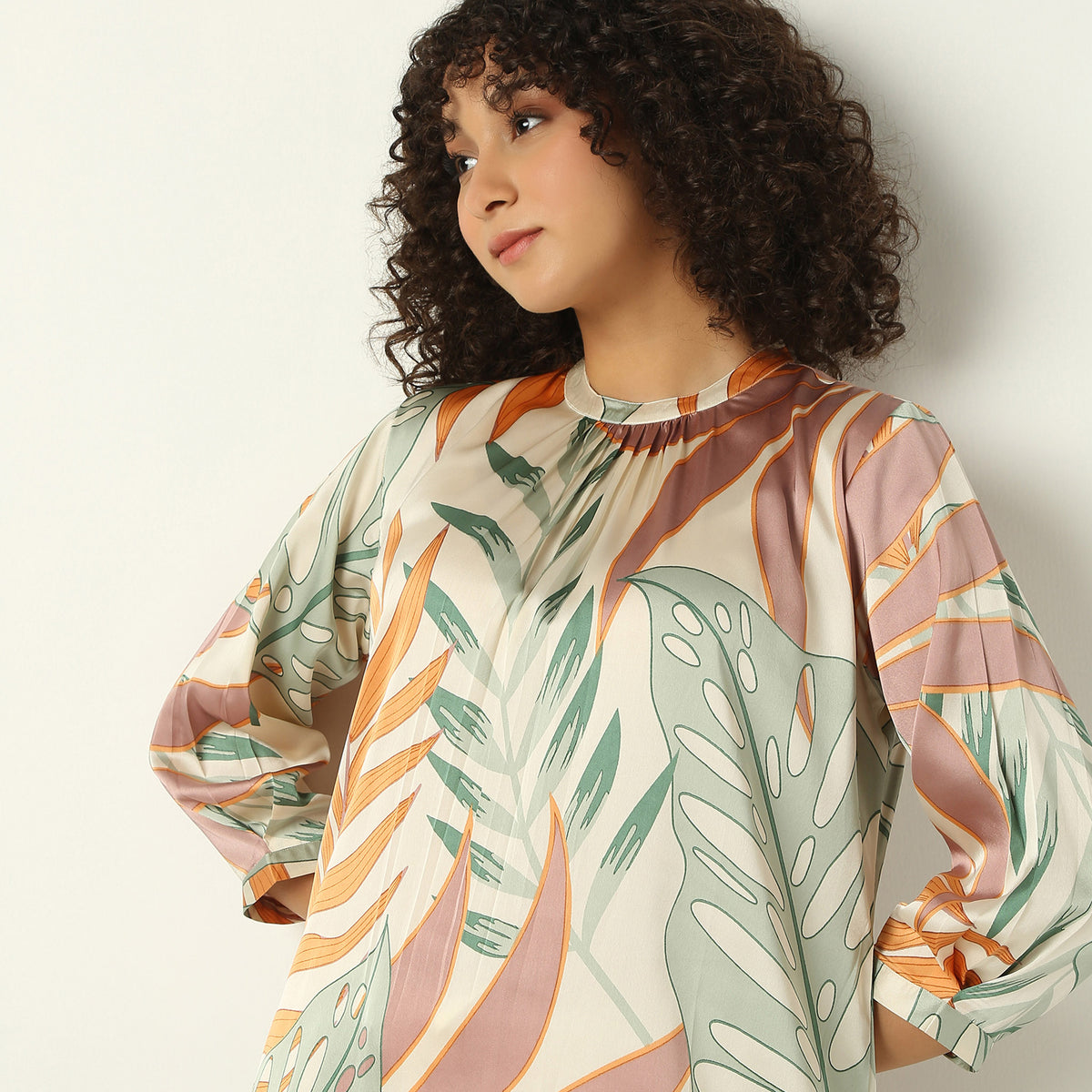 Flare Fit Printed Band Collar Kurta