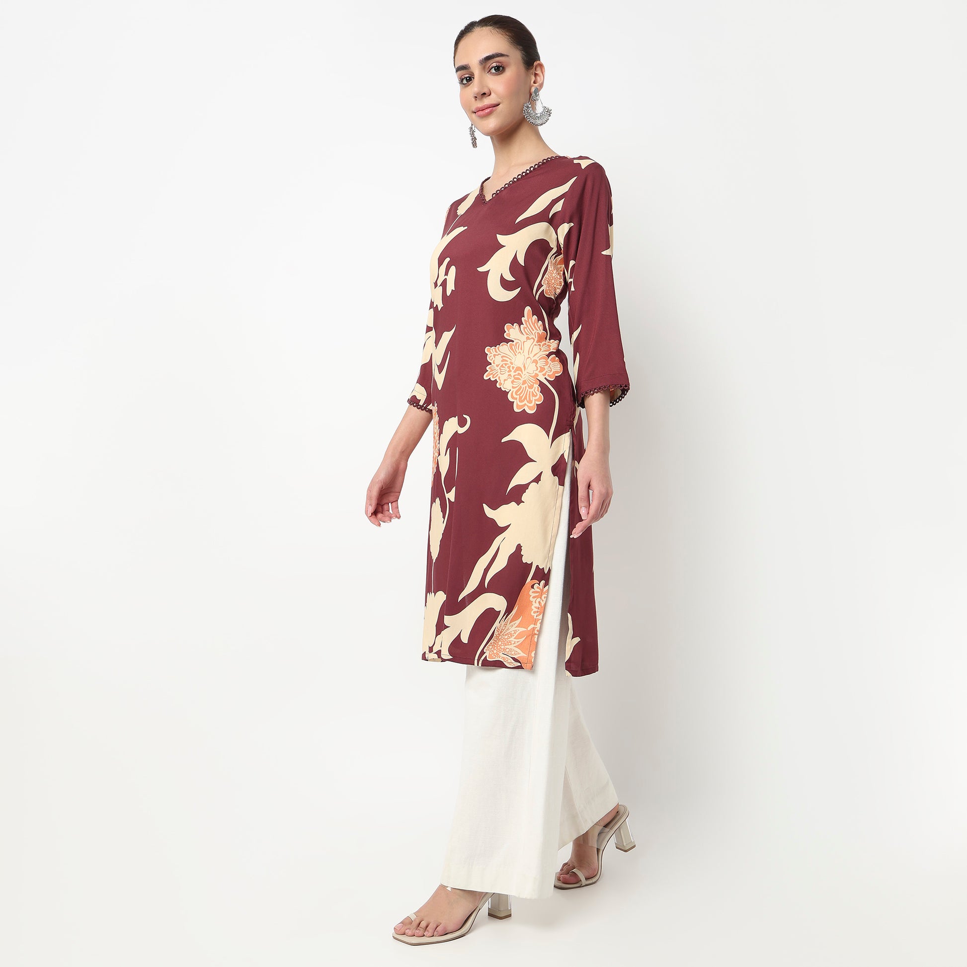V-Neck Printed A-Line Kurta