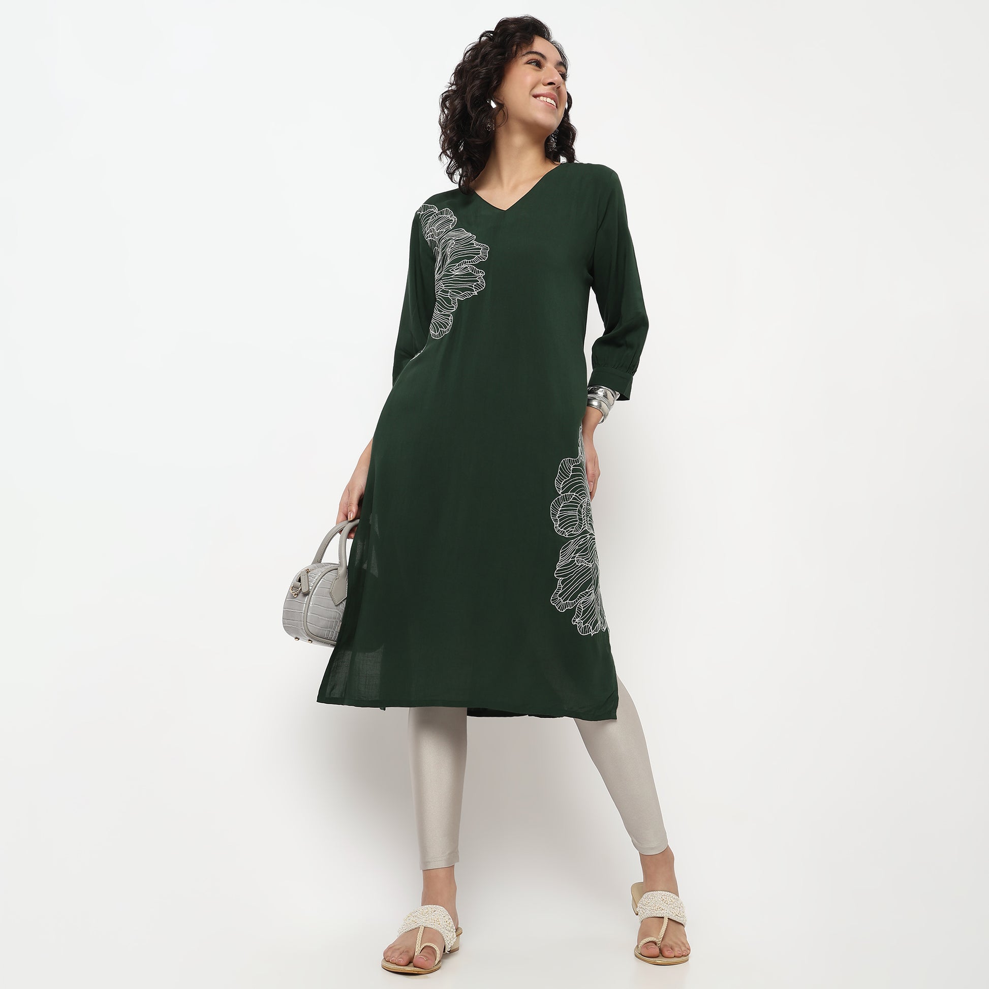 Buy Women Straight Fit Printed Three-Fourth Sleeve Kurta  - Style Union