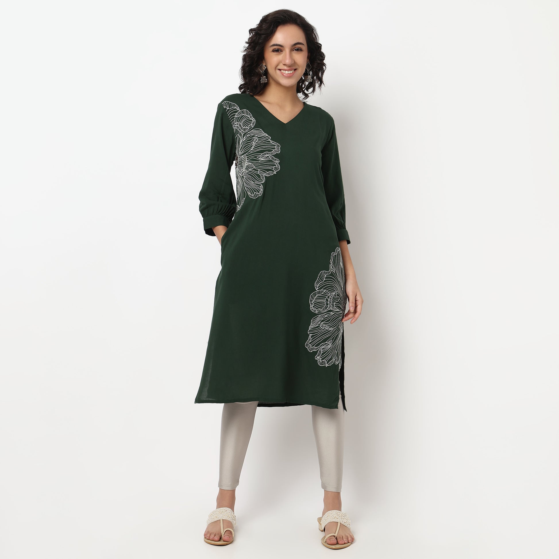 Buy Women Straight Fit Printed Three-Fourth Sleeve Kurta  - Style Union