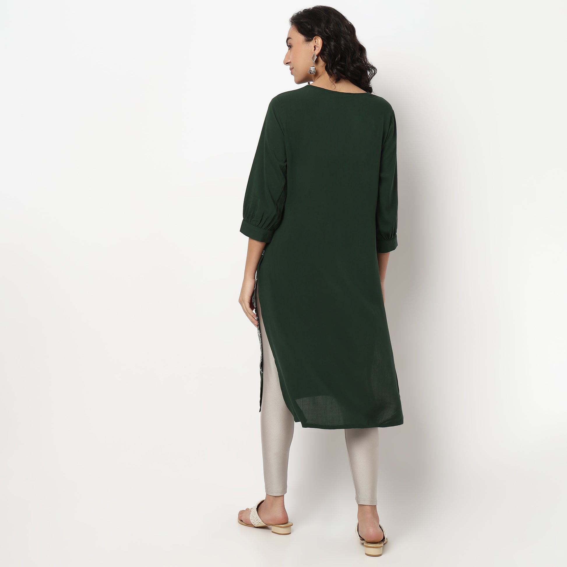 Buy Women Straight Fit Printed Three-Fourth Sleeve Kurta  - Style Union